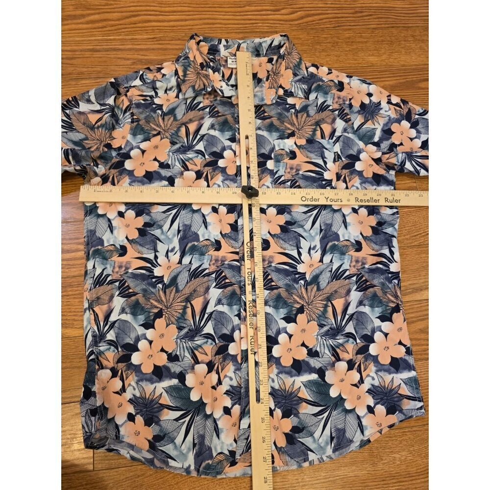 Hurley Button Up Shirt Mens Size M Tropical Hawaiian Short Sleeve Blue Peach EUC - Picture 6 of 11